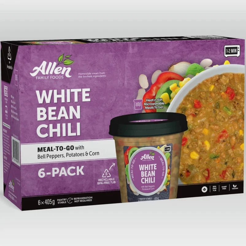 Allen Family Foods White Bean Chilli Soup Nutrient-Rich Ready Meal Pack 6 x 405g