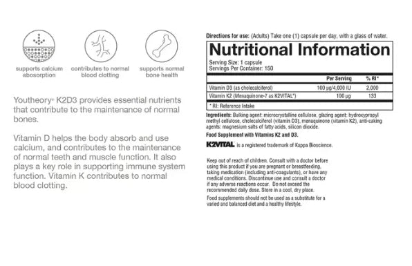 Youtheory K2D3, Essential Daily Vitamins 150 count