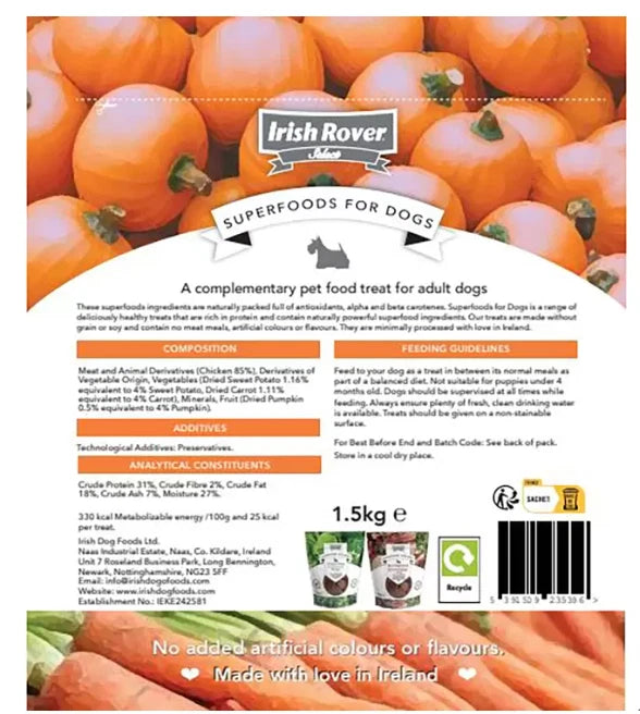 Irish Rover Dogs Food Chicken with Sweet potato carrot and pumpkin 1.5kg