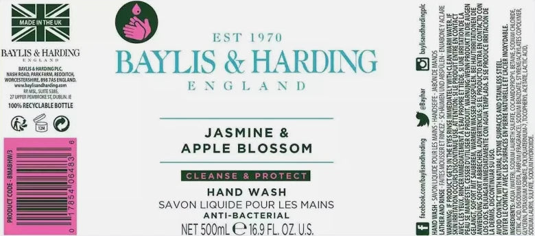 Baylis & Harding - Jasmine & Apple Blossom Hand Wash Pump Soap Gel Pack 4x500ml