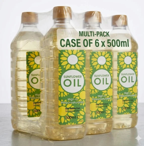 Sunflower Oil 500ml pack of 6 Cooking Oil for Frying, Baking & Roasting