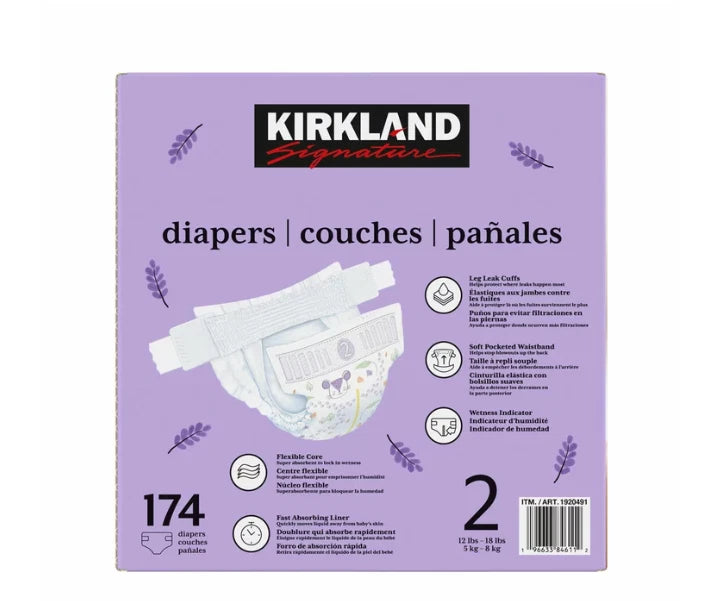 Kirkland Signature Baby Diapers Size 2 Nappy 5-8kg Breathable Pack 174 Nappies