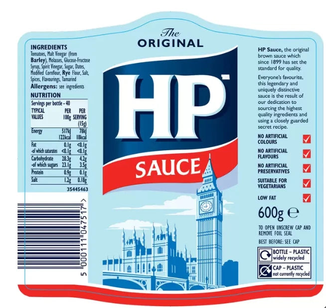 HP Brown Sauce Original Meat Spice Rich Tangy BBQ Rich Flavour Taste Pack 2x600g