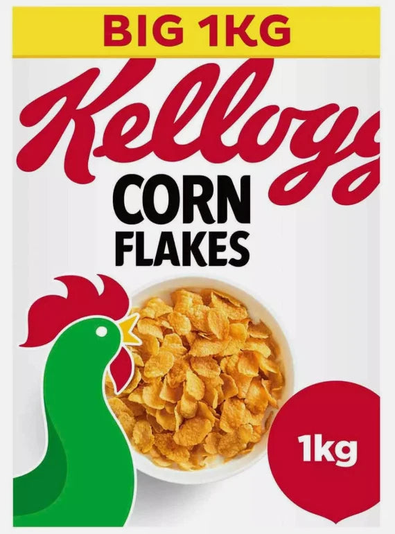 Kellogg's Corn Flakes Breakfast Cereal Crunchy Grain Golden CornFlake Pack 2x1kg