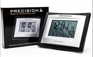 PRECISION Silver LCD Radio Controlled Alarm Clock, Black AP046