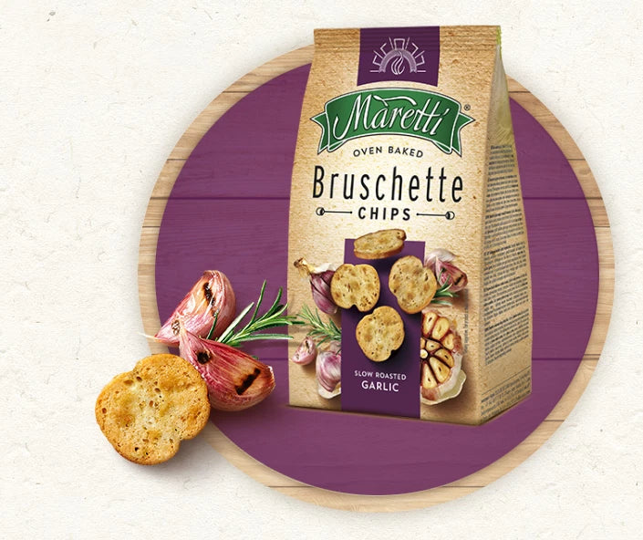 Maretti Bruschette Oven Baked Chips Slow Roasted Garlic 70g Pack of 14