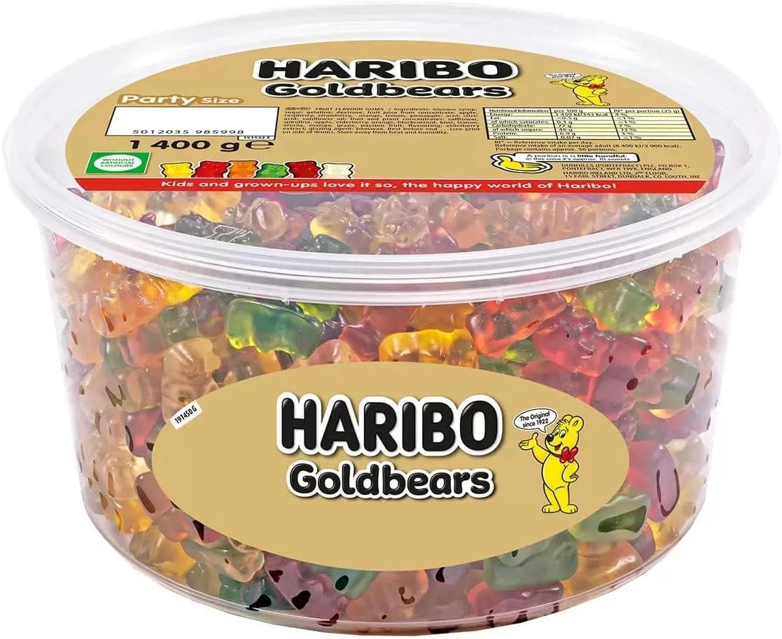 Haribo Goldbears Candy Fruit Jelly Gold Gummy Bear Sweet kid Treat Tub Pack1.4Kg