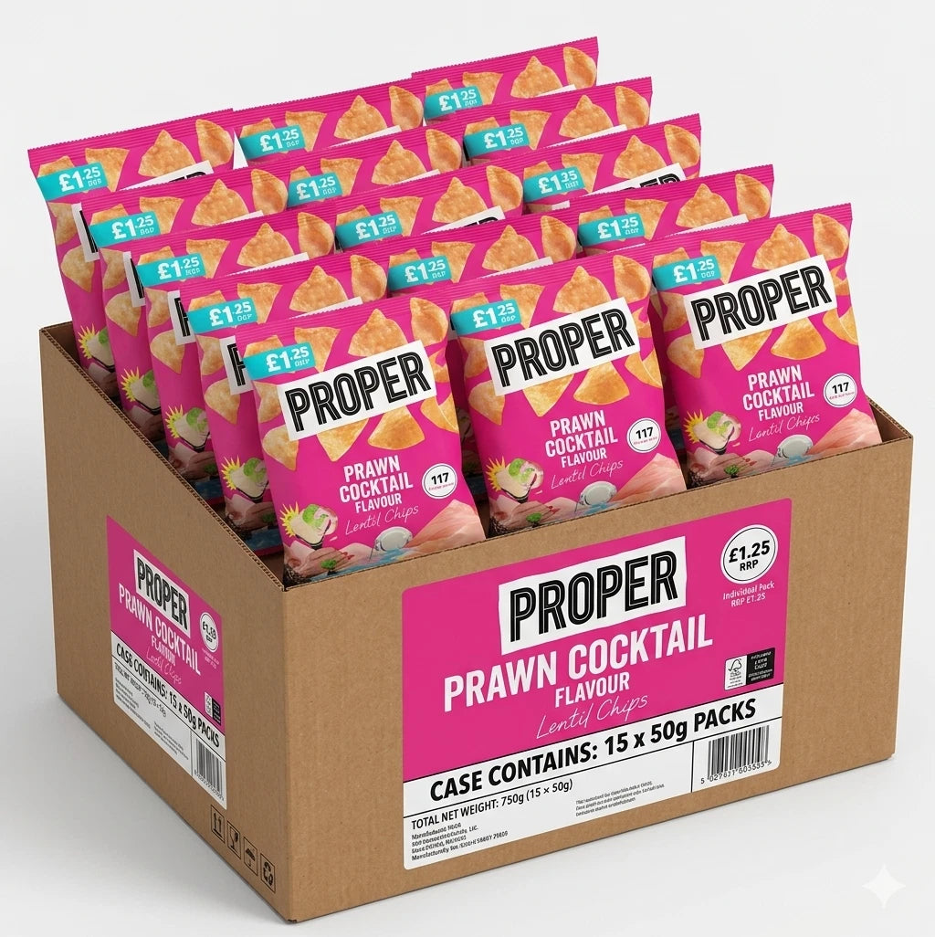 Proper Chips Prawn Cocktail Flavour Lentil Chips, Gluten Free 50g, 15 Pack