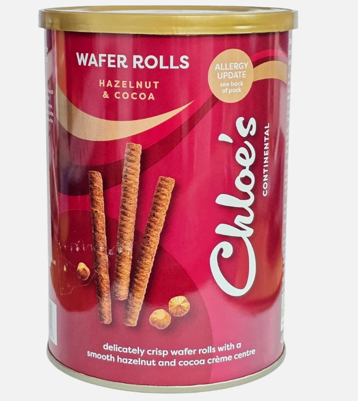 Wafer Rolls Chloe's Hazelnut & Cocoa Chocolate Crisp Smooth Crème Packs 2 x 400g