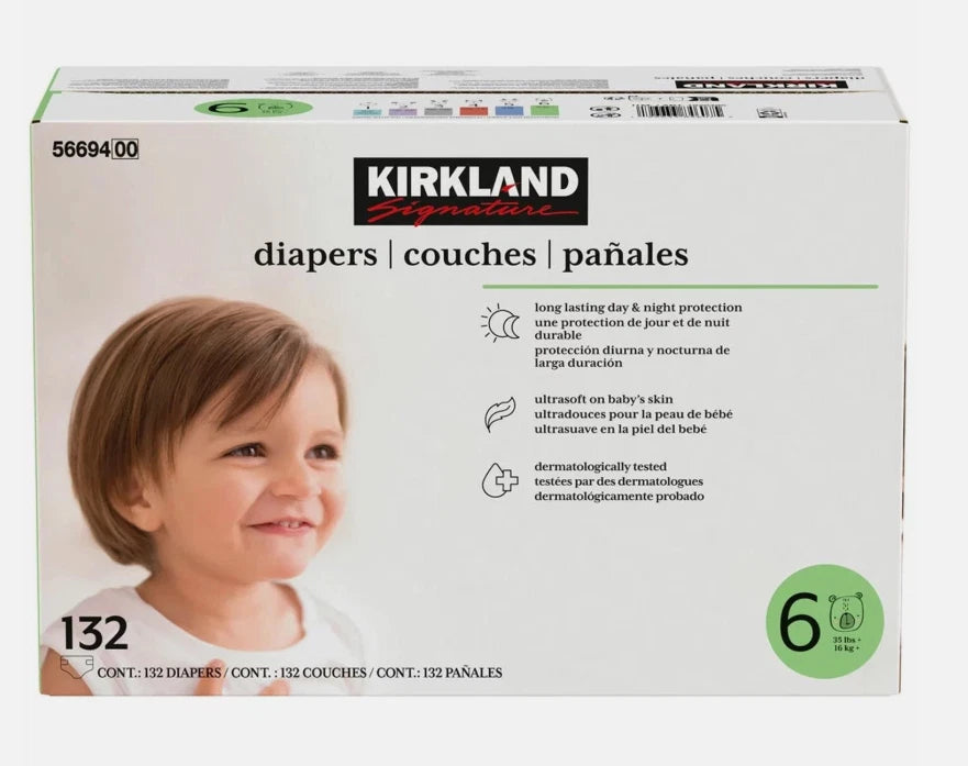 Kirkland Signature Baby Diapers Size 6 Nappy 16+kg Breathable Pack 132 Nappies