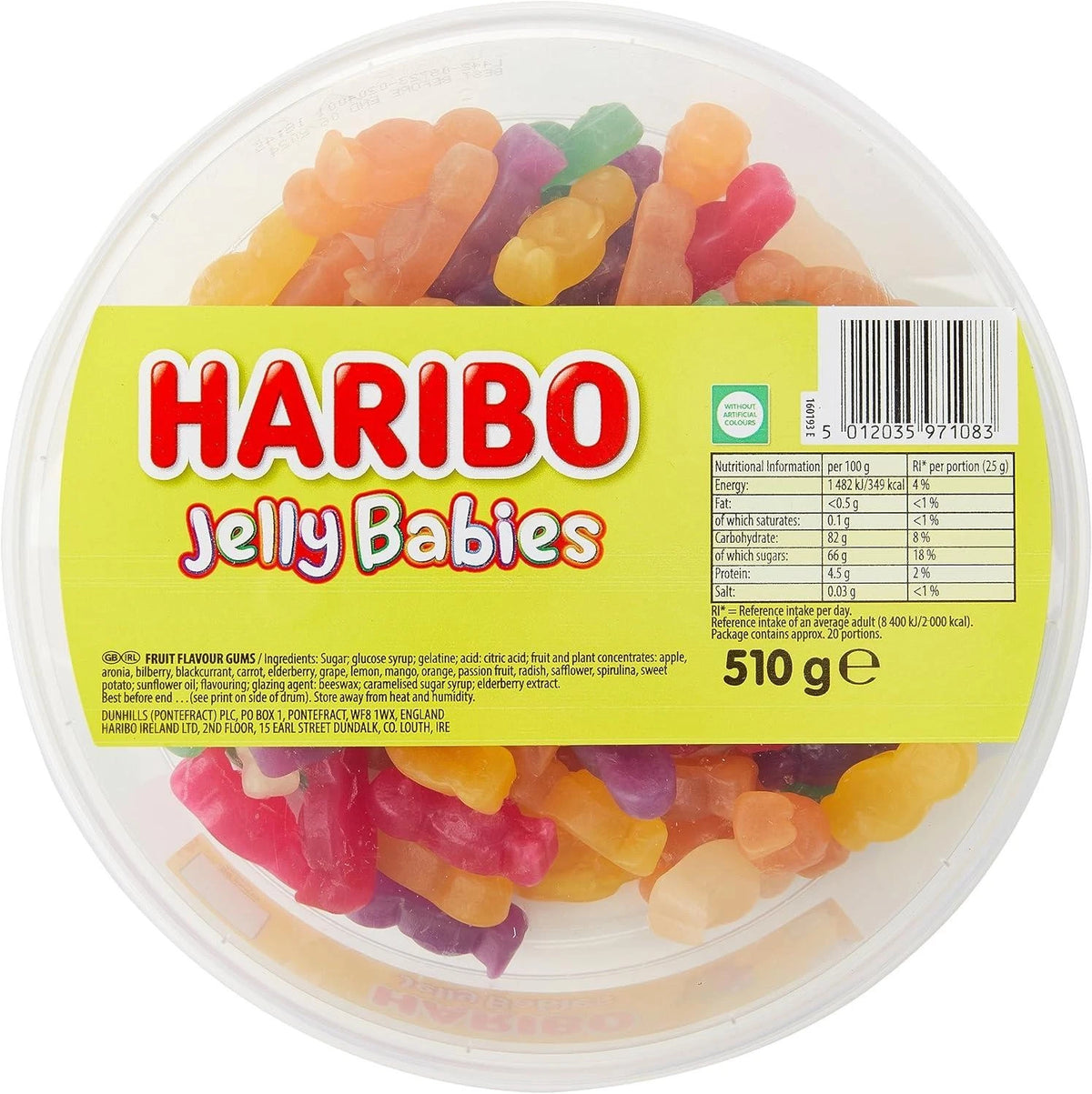 HARIBO Jelly Babies Sweets Tub With Super Juicy Flavours 510g