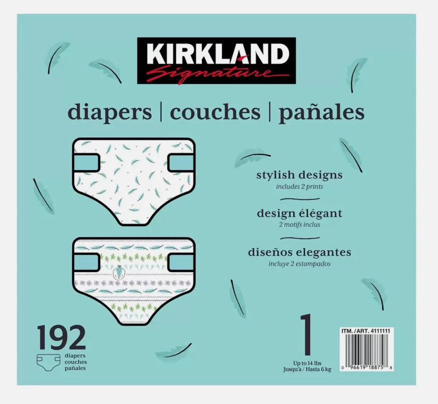 Kirkland Signature Baby Diapers Size 1 Nappy 4-6kg Breathable Pack 192 Nappies