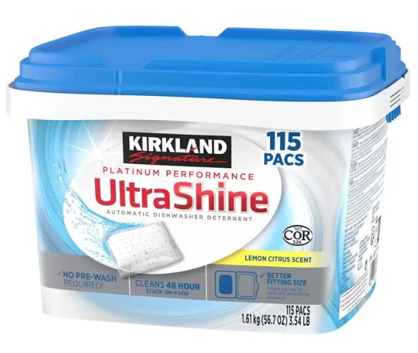 Kirkland Signature Ultra Shine Dishwasher Detergent Tablets Tabs Pack 115 Pacs