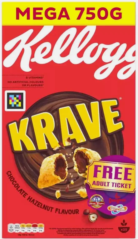 Kellogg's Krave Chocolate Hazelnut Flavour Breakfast Oat Rice Cereal Pack 2x750g
