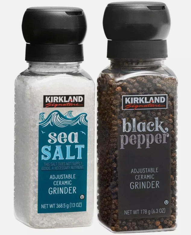 Kirkland Signature Black Pepper Corn Sea Salt Spice Adjustable Grinder + Refill