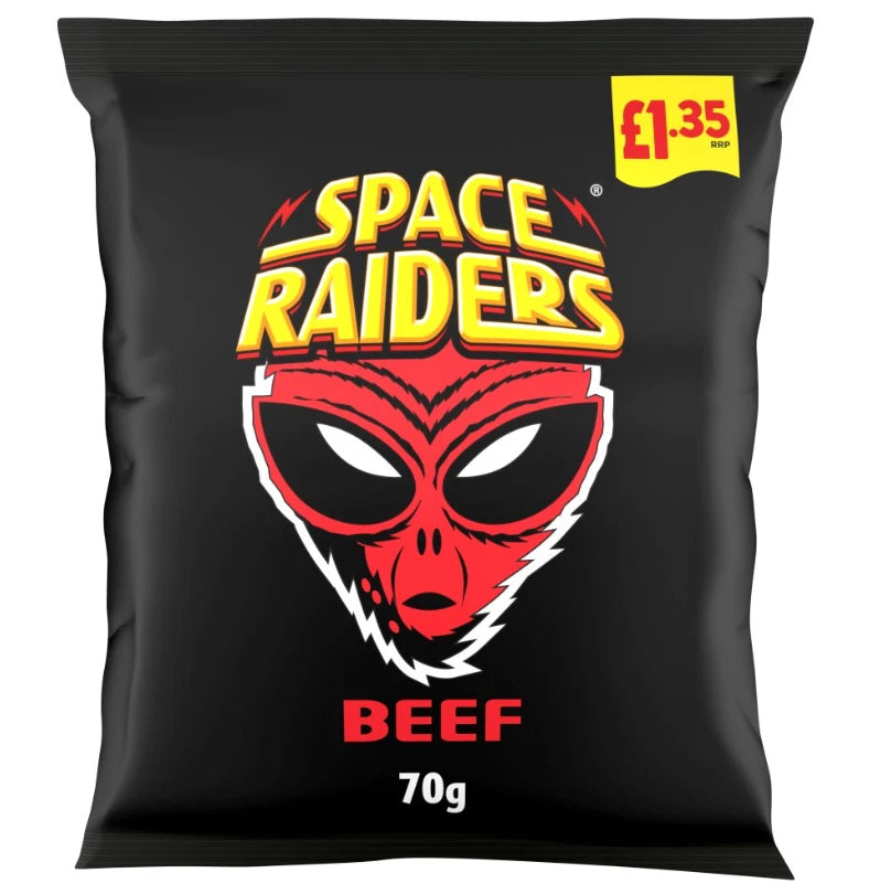 Space Raiders Beef Crisps, Baked not Fried 70g Pack of 20