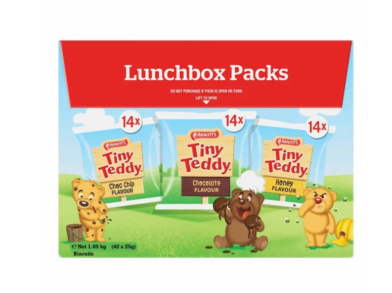 Arnott's Tiny Teddy Biscuits Variety Pack 42 Packs, 1050g Expiry Date 02/08/26