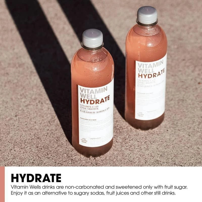 Vitamin Well Hydrate Rhubarb/Strawberry Functional Flavoured Water, 500ml x 12