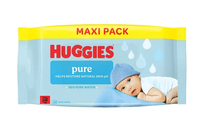 Huggies Pure Plastic Free Baby Wipes 99% Pure Water 12 X 60 Wipes - 720 Wipes