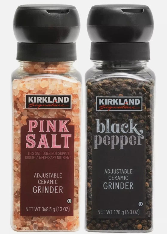 Kirkland Signature Black Pepper Corn Pink Salt Himalayan Grinder Pack + Refill