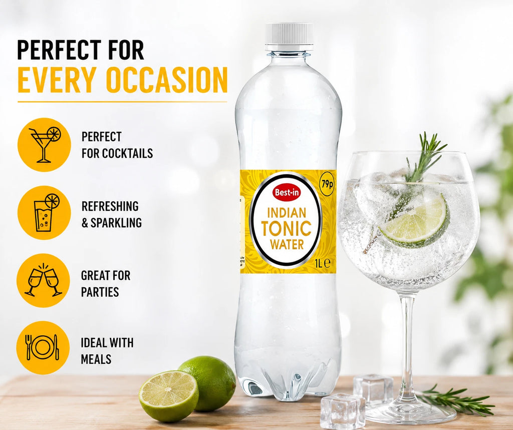 Indian Tonic Water 1L – Pack of 6 Bottles Sparkling Tonic Water Mixer for Gin