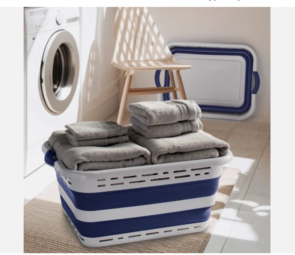 Pop & Load Collapsible Laundry Basket Blue / Grey Colour May Vary