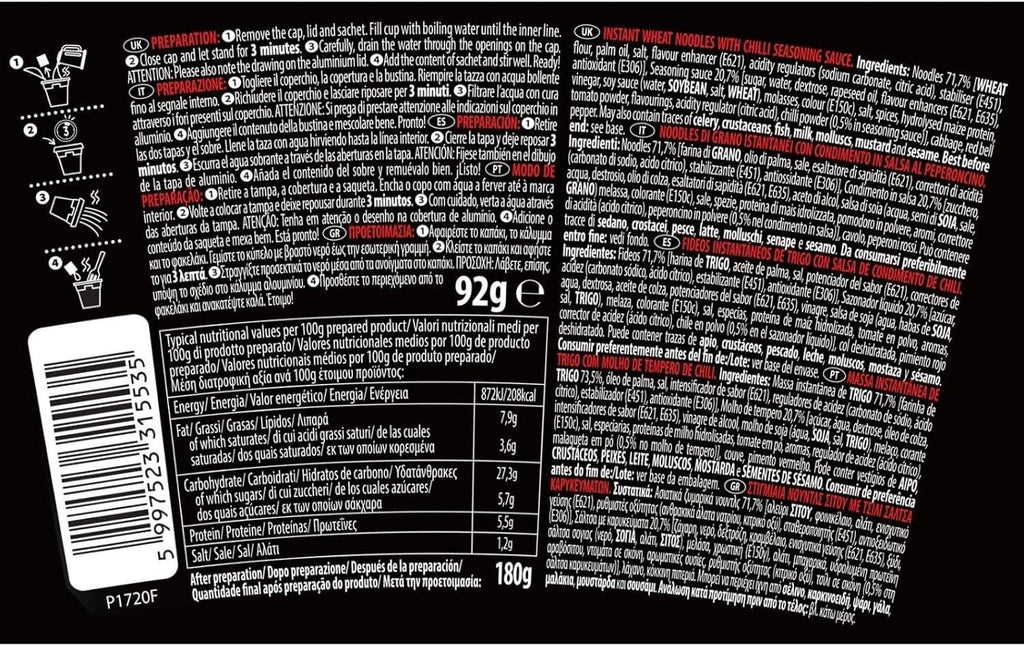 Nissin Soba Chilli Instant Wok Style Noodles 92g Pot (Pack of 8)