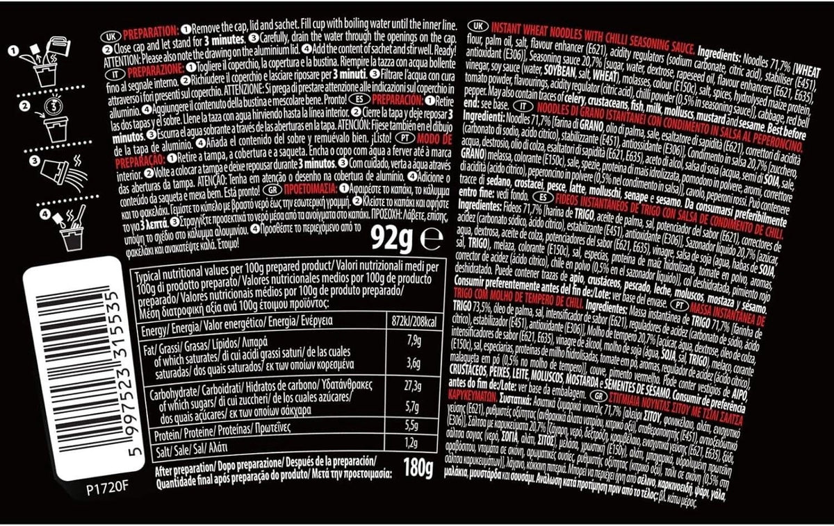 Nissin Soba Chilli Instant Wok Style Noodles 92g Pot (Pack of 8)