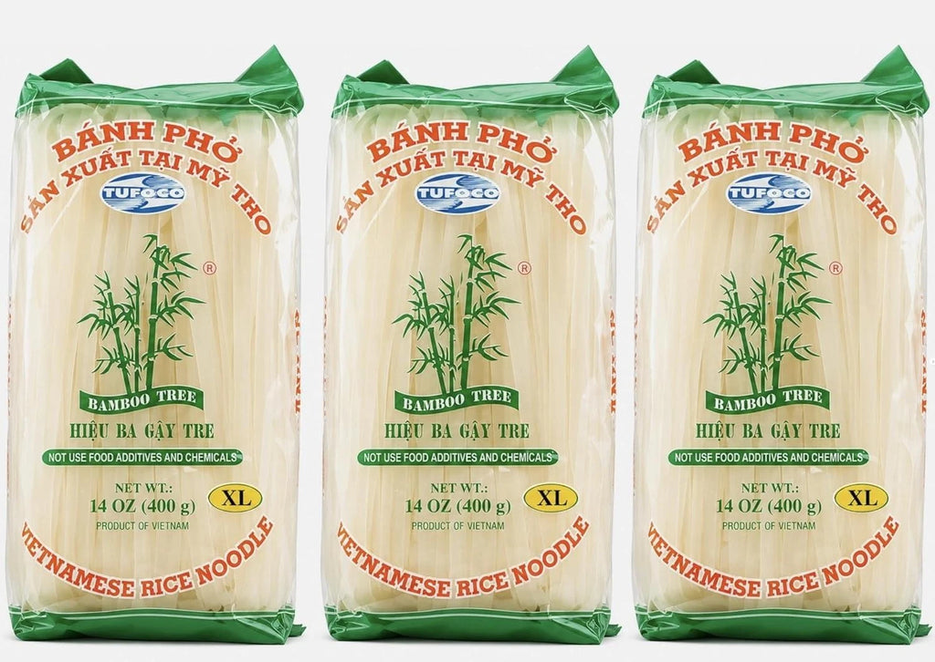Vietnamese thick Rice Noodles, XL 10mm Gluten Free, Vegan, Pack of 3 x 400g