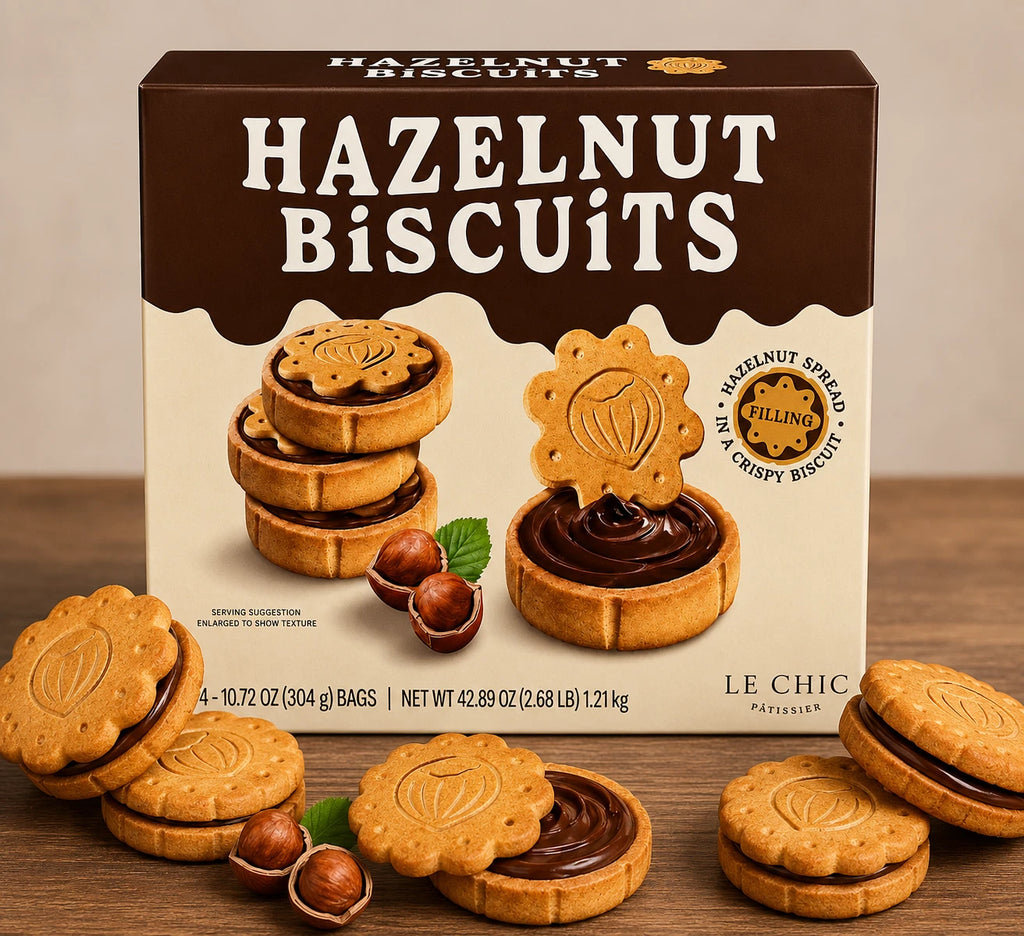 Le Chic Hazelnut Biscuits with Cocoa Hazelnut Filling (4 x 305g)