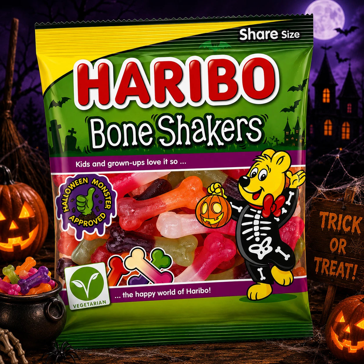 Haribo Bone Shakers Fruit Flavour Gums 140g Pack of 12