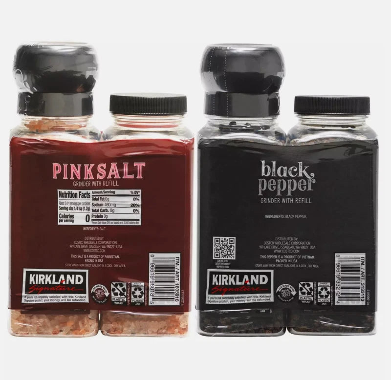 Kirkland Signature Black Pepper Corn Pink Salt Himalayan Grinder Pack + Refill
