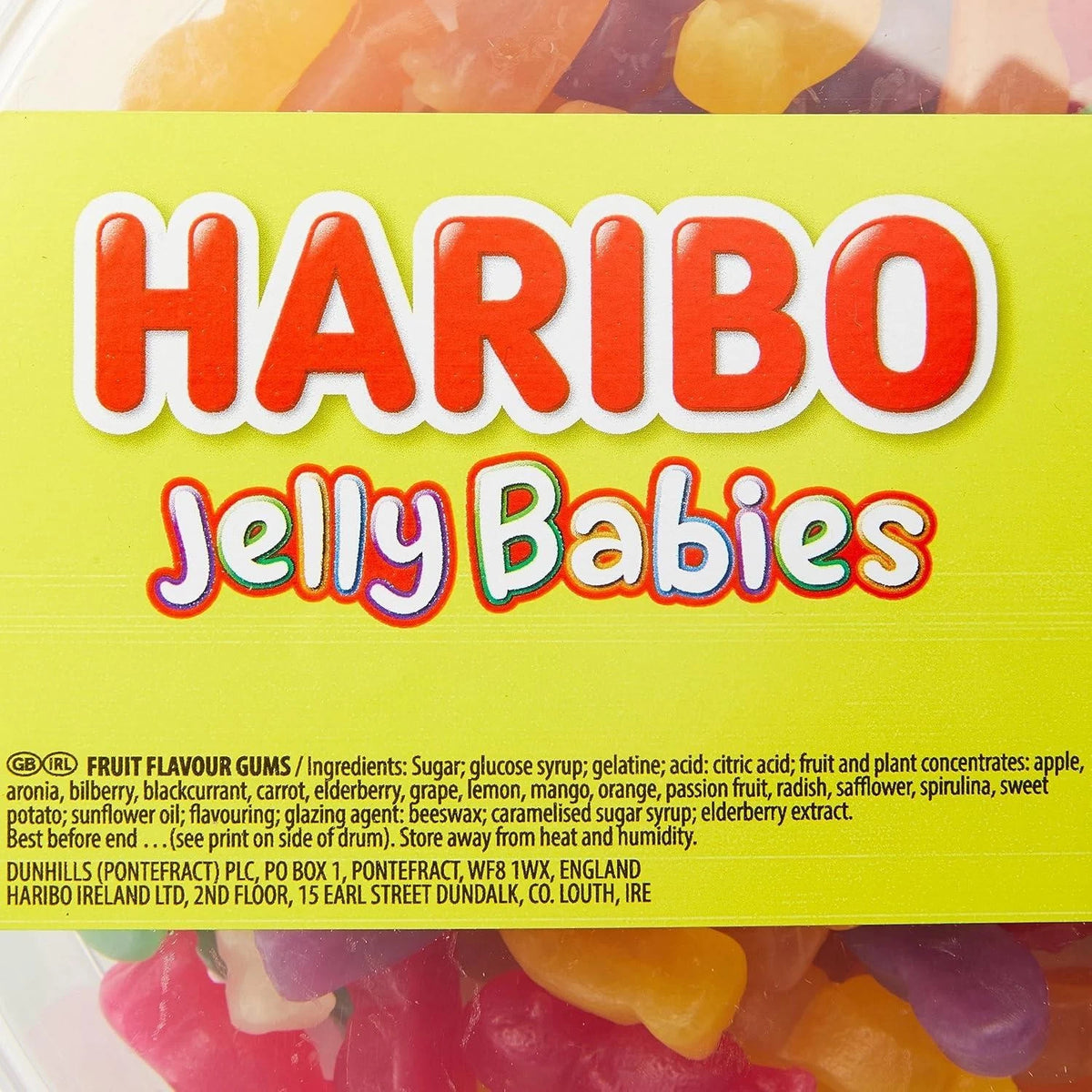 HARIBO Jelly Babies Sweets Tub With Super Juicy Flavours 510g