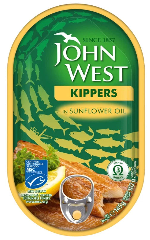 JOHN WEST Kippers in Sunflower Oil 145g Canned Fish (PACK OF 10)