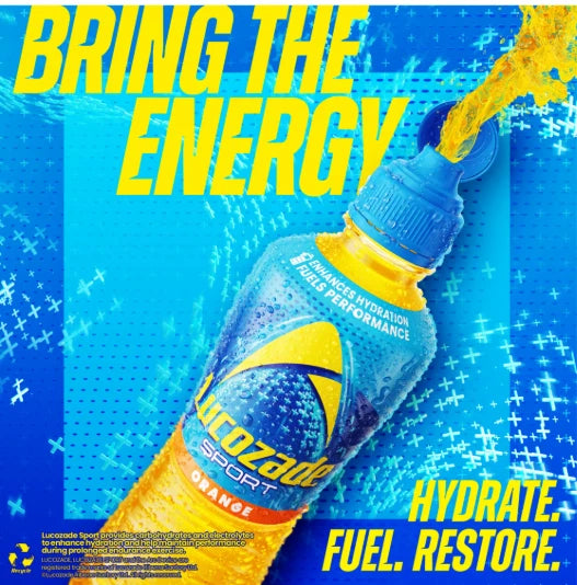 Lucozade Sport Orange Isotonic Sport Energy Drink Fat Free, 12x500ml