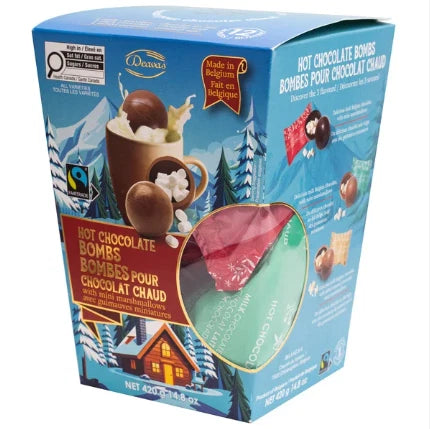 Deavas Belgian Milk Hot Chocolate Bombs with Mini Marshmallows, 420g, Pack of 12