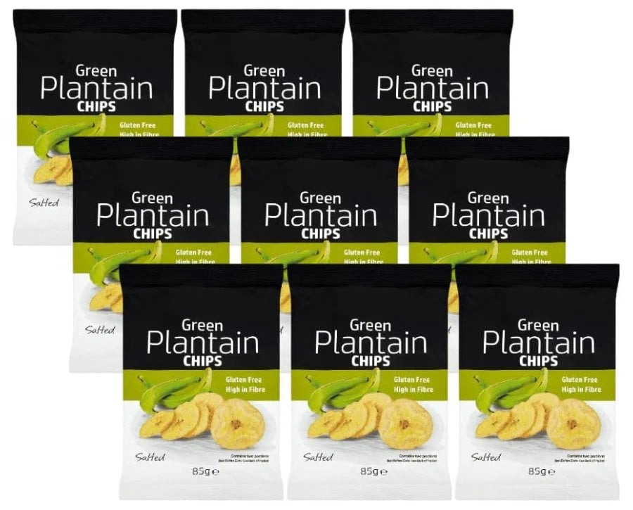 Grace Green Plantain Chips Salted 85g x 9 Gluten Free, High in Fibre, Vegan
