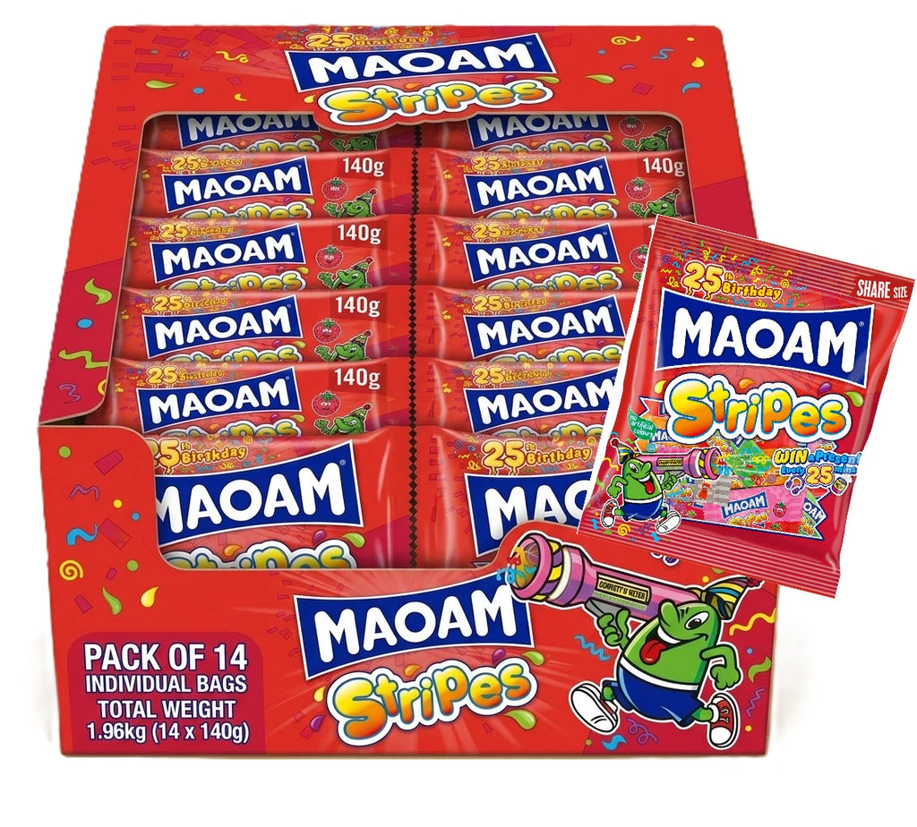 MAOAM Stripes Fruit & Cola Flavour Chewy Sweets Sharing Bag 140g Pack of 14