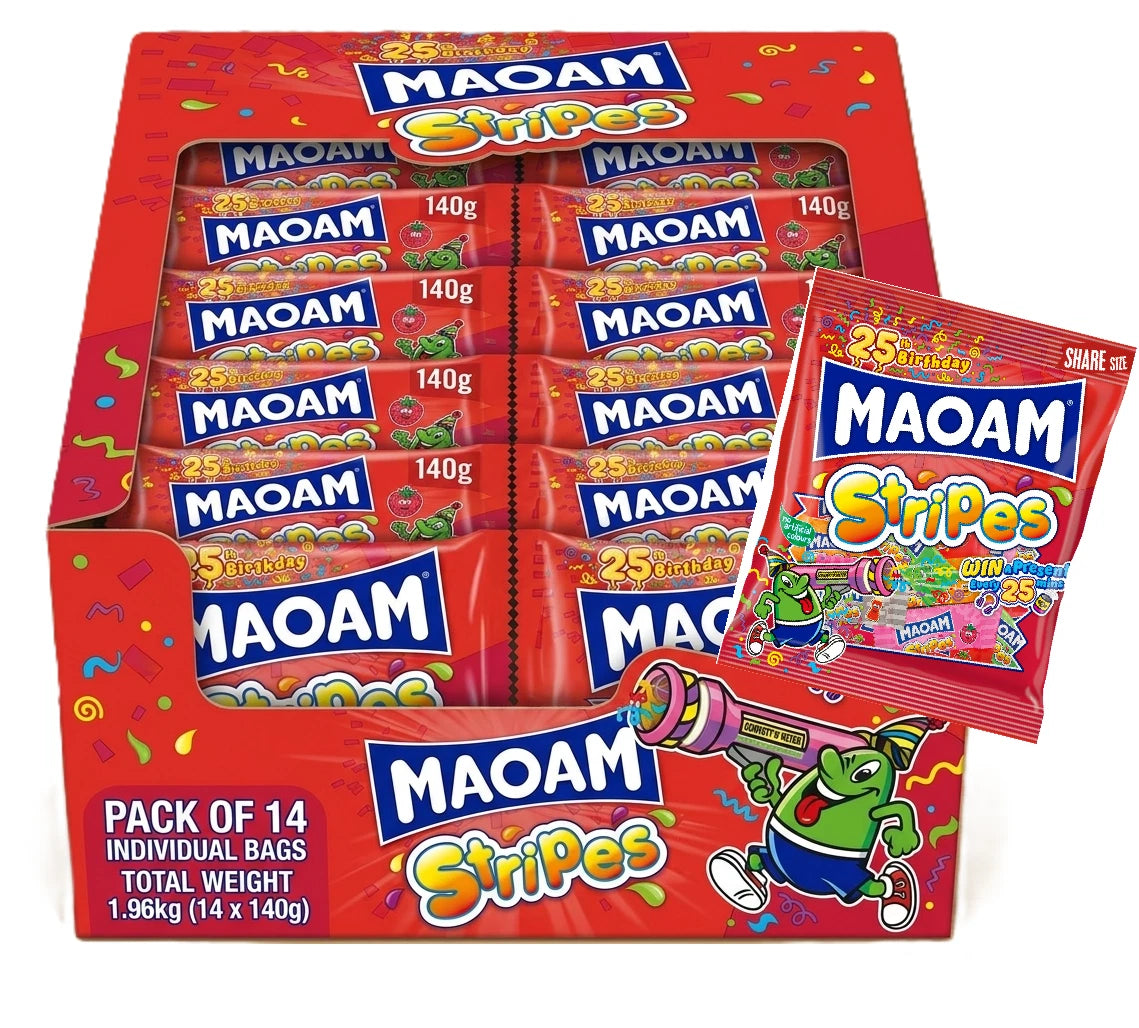 MAOAM Stripes Fruit & Cola Flavour Chewy Sweets Sharing Bag 140g Pack of 14