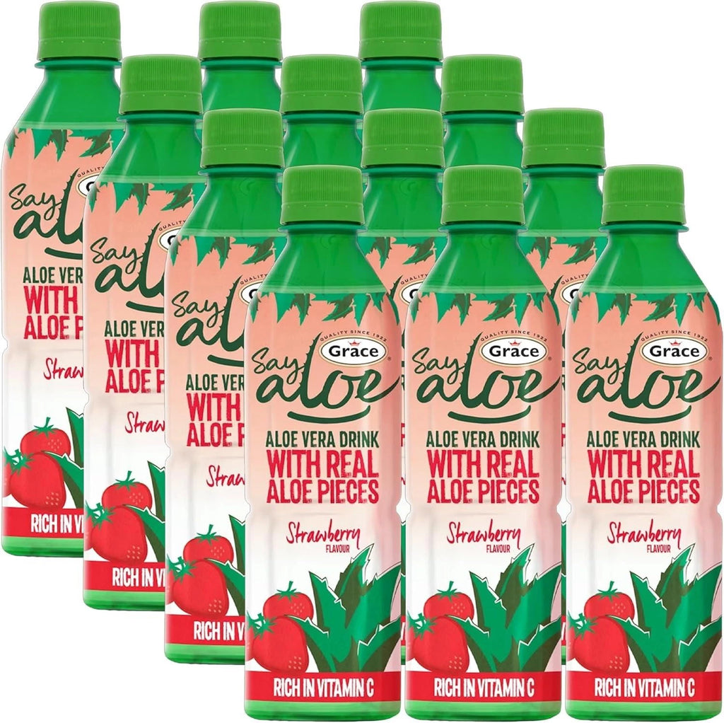 Grace Say Aloe Vera Drink Strawberry Flavour 500ml (Pack of 12)