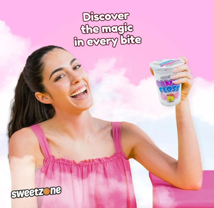 Sweetzone Candy Floss Halal Sweets Tub 20g x 12 Pack, Sweets Bulk, Retro Sweets
