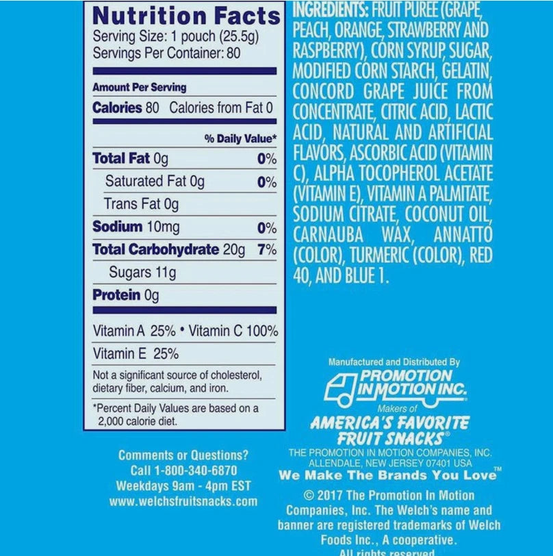 Welch's Mixed Fruit Snacks, Made With Real Fruit, Gluten Free 80 x 25g Pouches