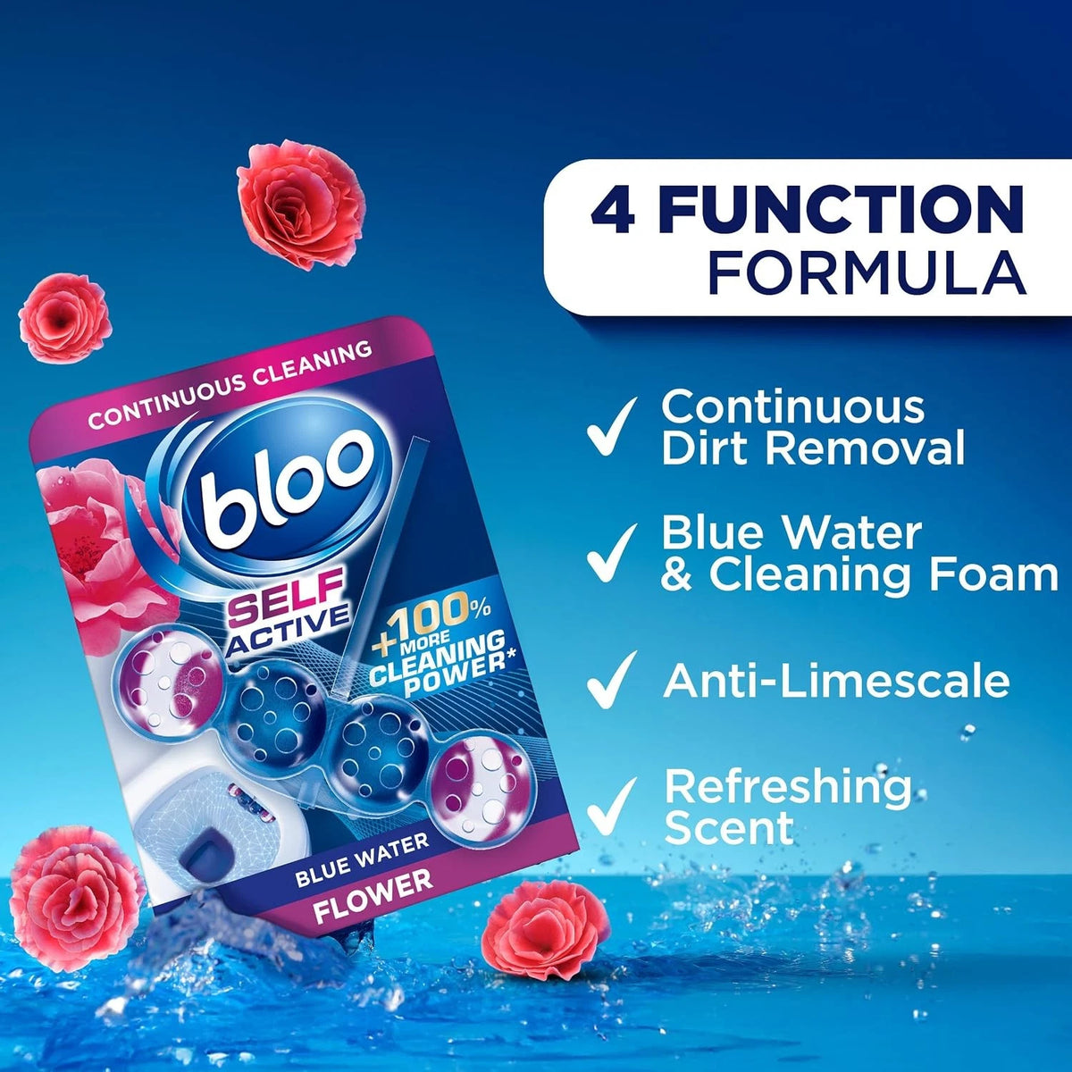 Bloo Self Active Triple Toilet Rim Block & Bowl Cleaner, Flower, 3 x 3 Pack