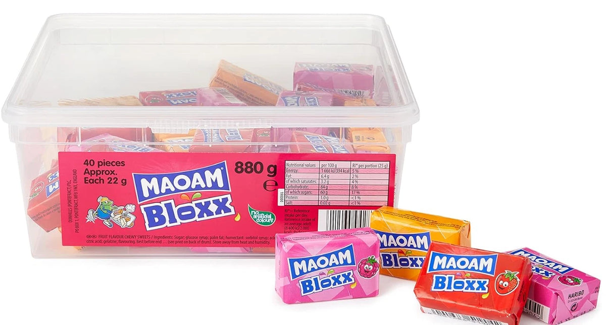 Haribo MAOAM Bloxx Fruit & Cola Flavour Chewy Sweets Tub 880g