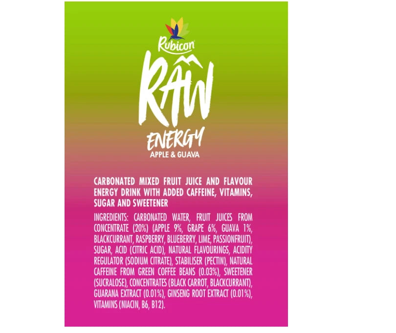 Rubicon Raw Energy Apple & Guava 500ml x 12