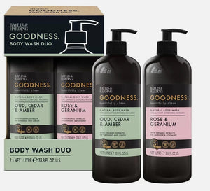 Baylis & Harding Goodness Body Wash Oud Cedar Amber + Rose Geranium Pack 2 x 1L