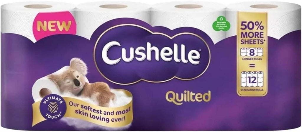Cushelle Quilted 3-Ply Longer Rolls Toilet Tissue, 2 x 8 Pack (Total 16 Rolls )