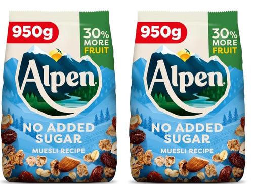 Alpen No Added Sugar Muesli with Raisins, Nuts and Rolled Oats 2 x 950g