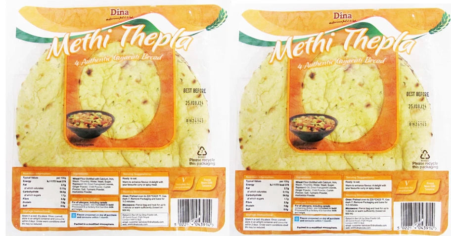 Dina Methi Thepla Bread Naan Pack of 2, 4 Pieces per Pack