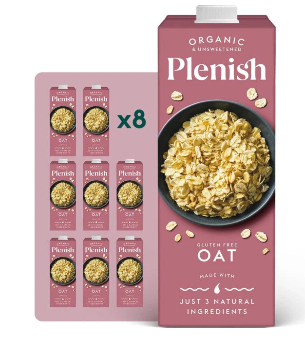 Plenish Organic Unsweetened Oat Milk 1L (Pack of 8)